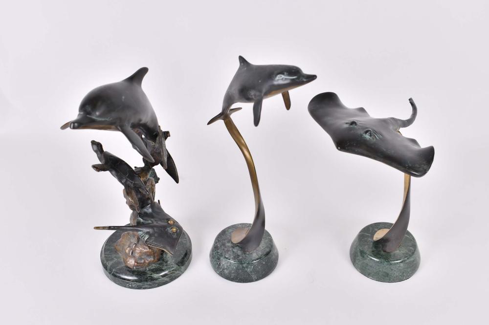 Appraisal: THREE PATINATED BRONZE MARINE LIFE SCULPTURESModern No visible markings Depicting