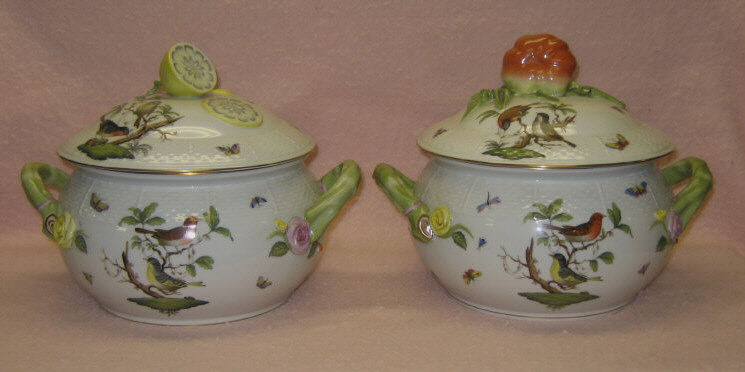 Appraisal: PAIR OF HEREND PORCELAIN TUREENS Rothschild Bird pattern each round