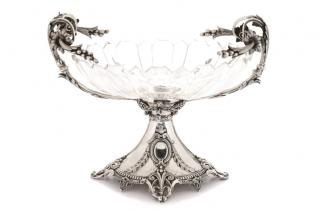 Appraisal: Silverplate Cut Crystal Handled Centerpiece Continental late th century A