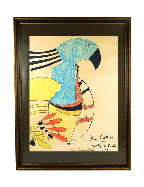 Appraisal: Jean Cocteau French - mixed media on paper signed LR