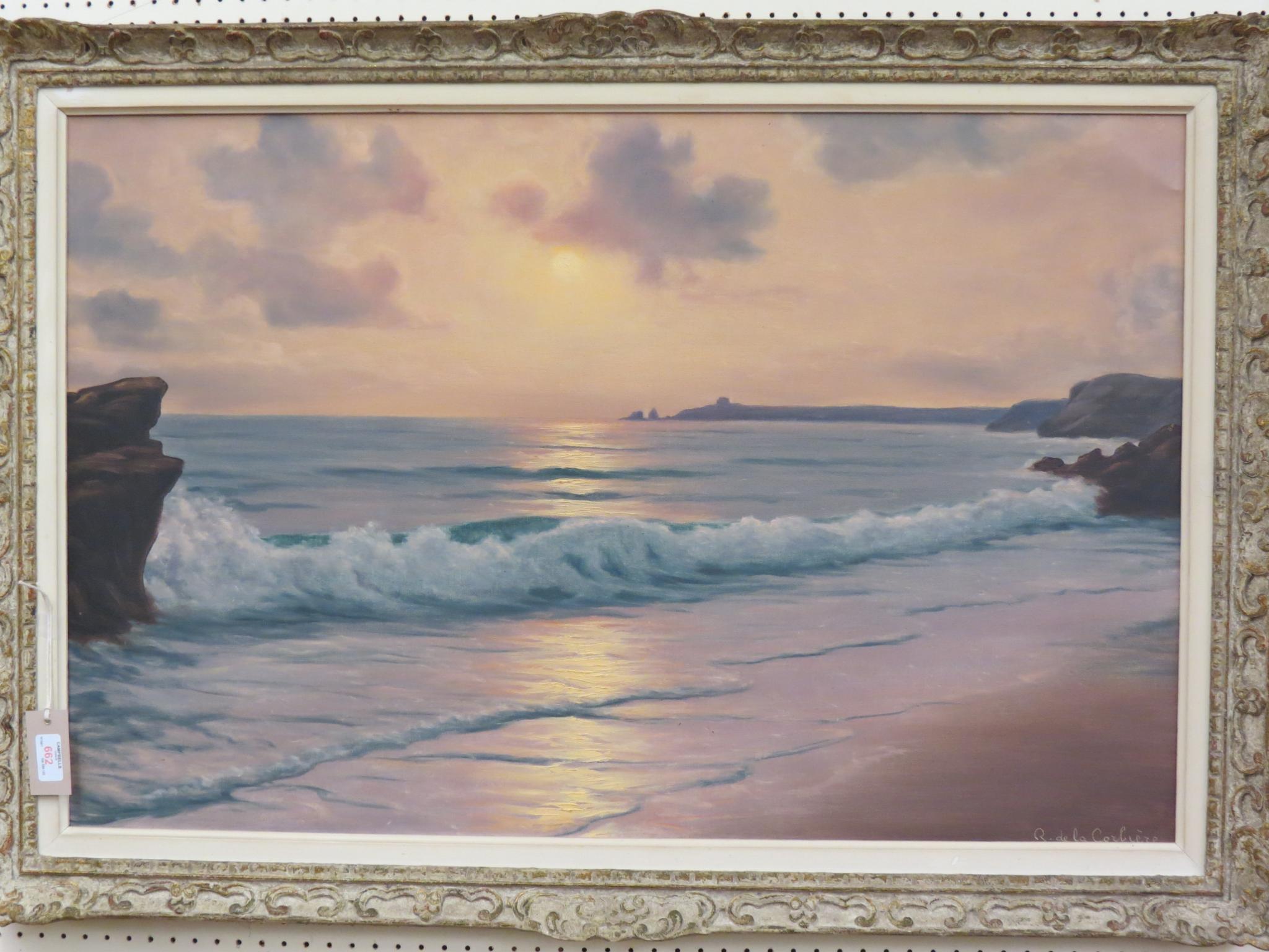 Appraisal: Roger de la Corbiere - oil on canvas coastline with