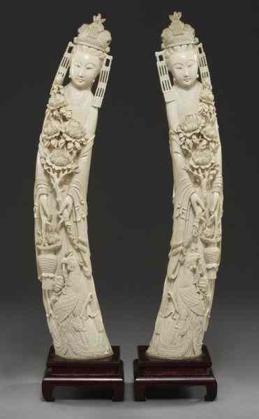 Appraisal: Pr Monumental Chinese carved ivory beauties International buyers should note