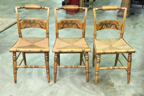 Appraisal: SET OF SIX HITCHCOCK CHAIRS Blonde chairs with stencil decoration