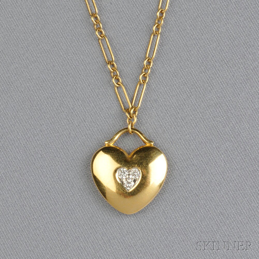 Appraisal: kt Gold and Diamond Heart Pendant Tiffany Co set with