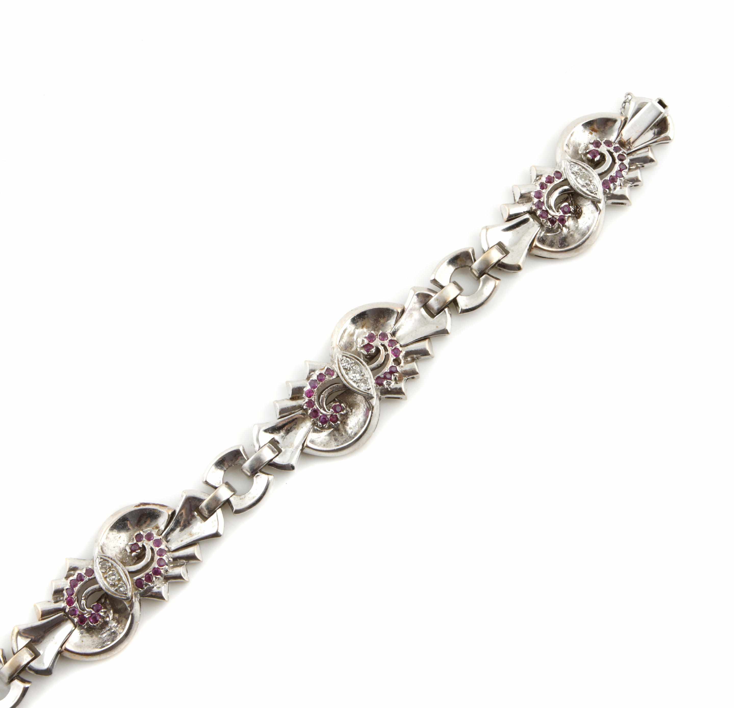 Appraisal: A retro ruby and diamond bracelet mounted in k white