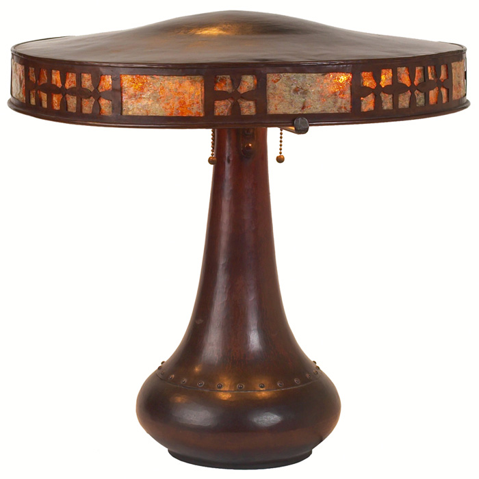 Appraisal: Unusual Dirk Van Erp table lamp hammered copper and mica