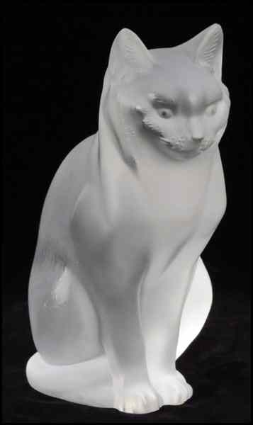 Appraisal: LALIQUE FROSTED GLASS SITTING CAT Chat assis H '' W