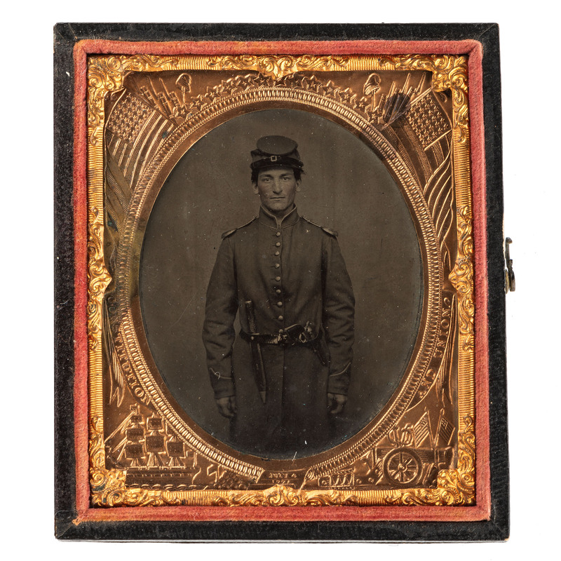 Appraisal: CIVIL WAR Sixth plate tintype of double-armed Union soldier N