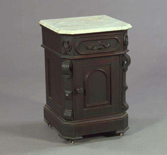 Appraisal: American Renaissance Revival Walnut and Marble-Top Walnut and Marble-Top Half