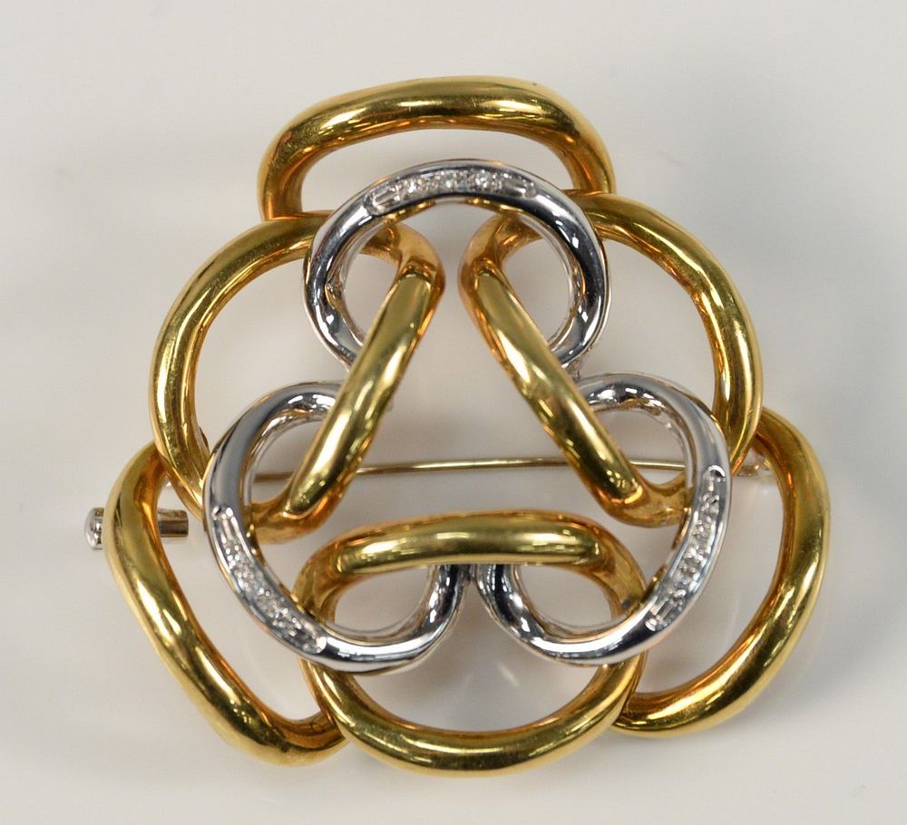 Appraisal: K White and Yellow Gold Freeform Brooch set with diamonds