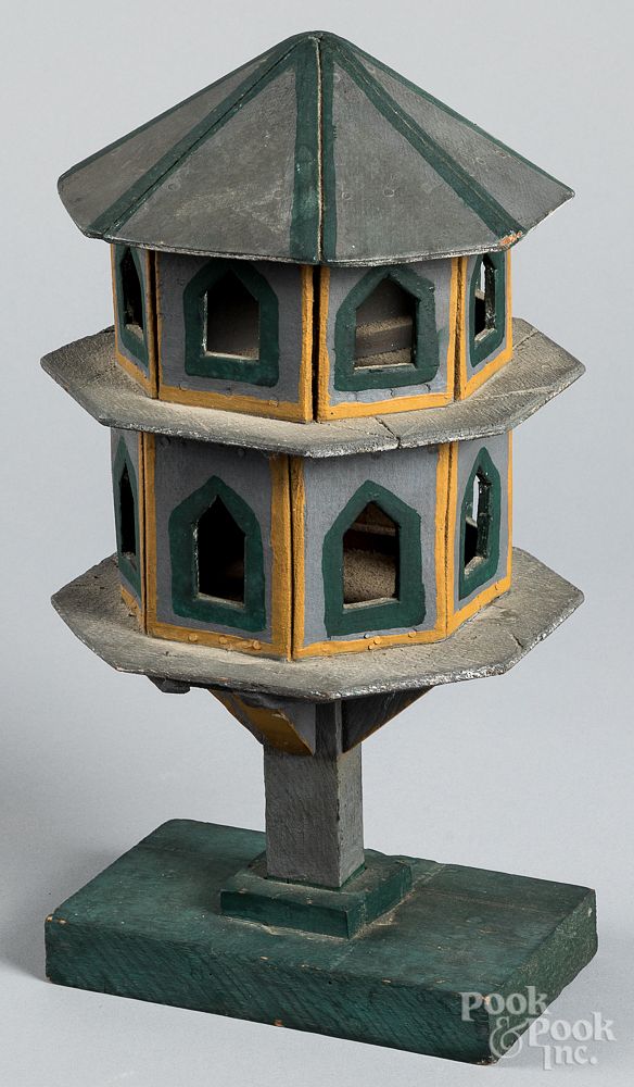 Appraisal: Diminutive painted pine martin birdhouse th c Diminutive painted pine