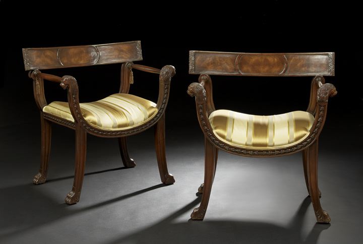 Appraisal: Pair of Italian Mahogany Armchairs early th century the curved