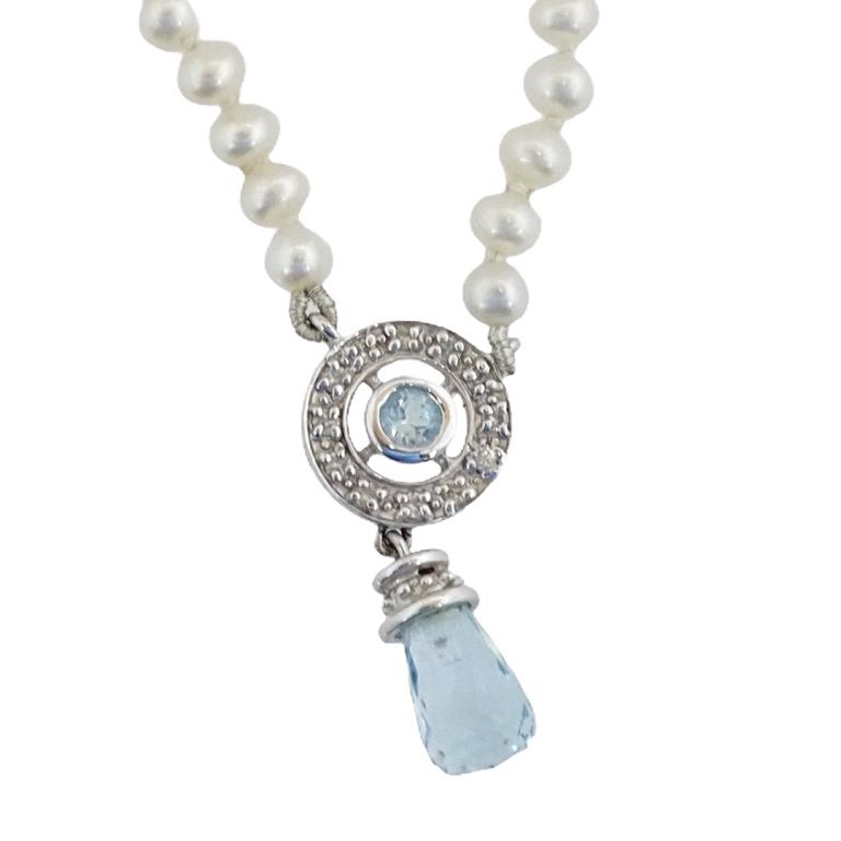 Appraisal: Aquamarine Pearl And Diamond Necklace Aquamarine Pearl And Diamond Necklace