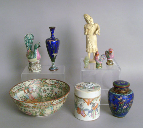 Appraisal: Orientalia to include ivory figure cloisonn porcelain birds etc