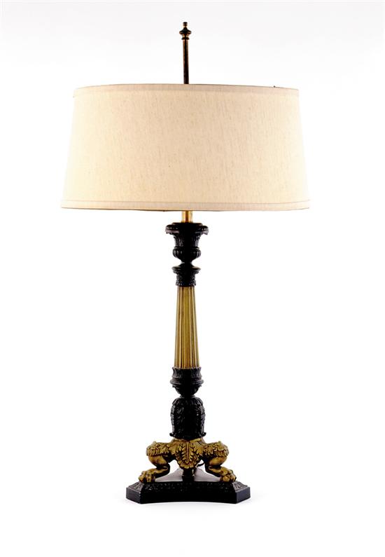 Appraisal: Charles X style painted metal lamp reeded leaftip standard above