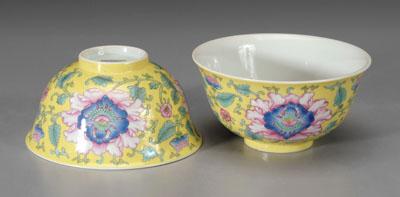 Appraisal: Pair Chinese famille rose bowls scrolling lotuses on a yellow