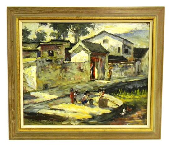 Appraisal: Lodan Chow th C oil on canvas depicting mother and