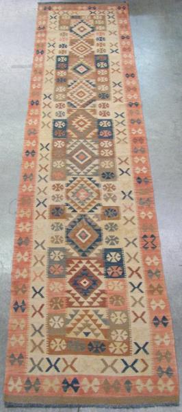 Appraisal: Handmade Oriental Runner Kilim Design tan field with blue and