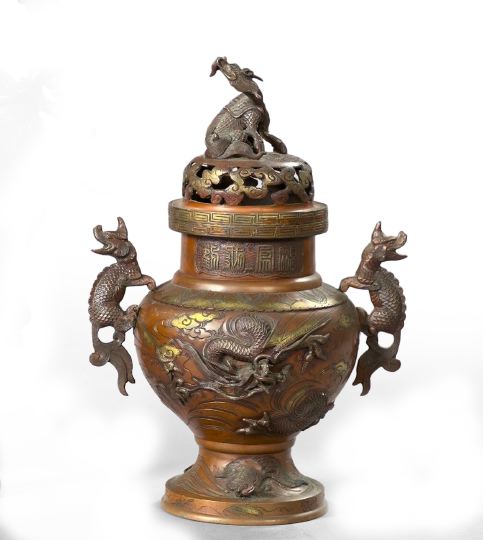 Appraisal: Kuang Hsu Bronze Covered Dragon-Handled Brazier fourth quarter th century