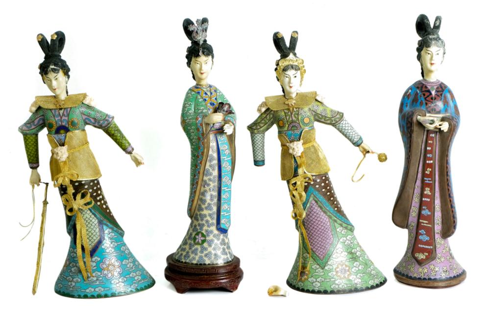 Appraisal: GROUP VINTAGE CHINESE CLOISONNE ENAMEL FIGURESGroup of four vintage Chinese