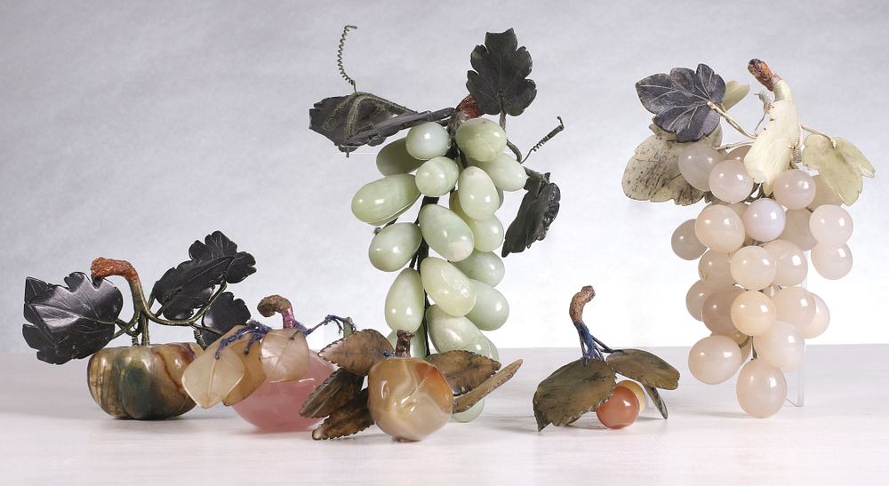 Appraisal: A COLLECTION OF JADE FRUIT Multi color semi-precious stones fashioned