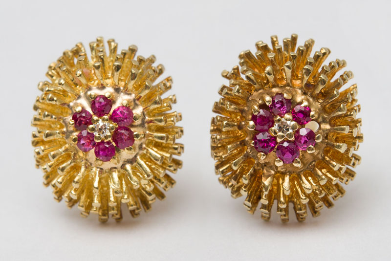 Appraisal: PAIR OF TIFFANY CO K GOLD AND RUBY EARCLIPS AND