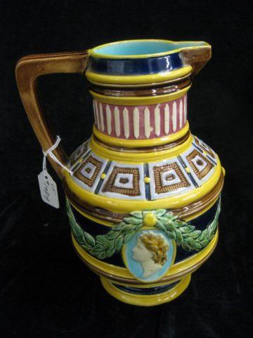 Appraisal: Majolica Pitcher Wedgwood or Minton cameo garland decor numbered excellent