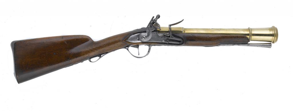 Appraisal: A FRENCH FLINTLOCK BLUNDERBUSS the brass barrel formed in three