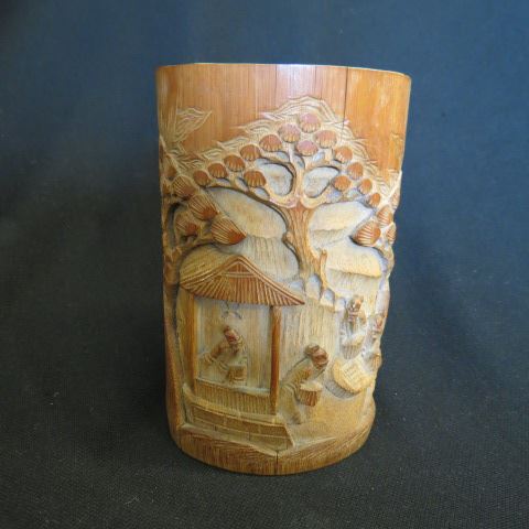 Appraisal: Chinese Carved Bamboo Brush Pot villagers