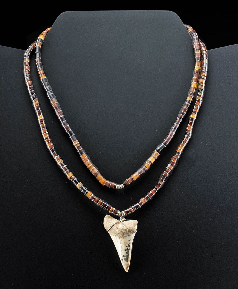 Appraisal: Two th C Native American Necklaces w Shark Tooth Native