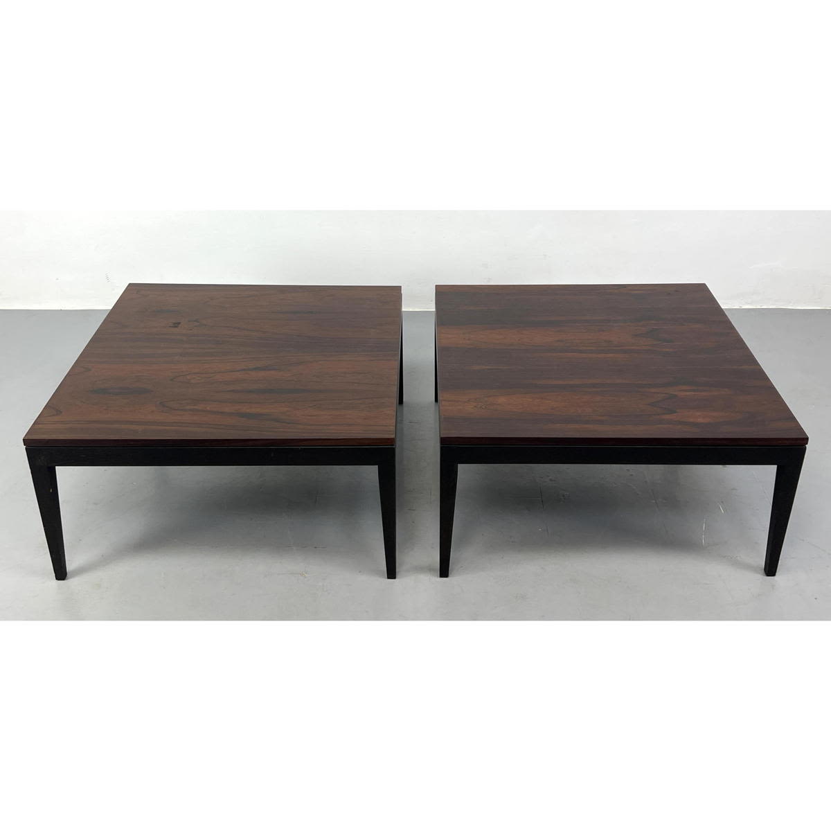 Appraisal: Pr Rosewood Top Ebonized Base Cocktail Tables Square Rosewood Tables