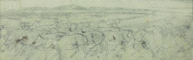 Appraisal: FRANK ALBERT MECHAU American - STUDY FOR LONGHORN DRIVE pencil