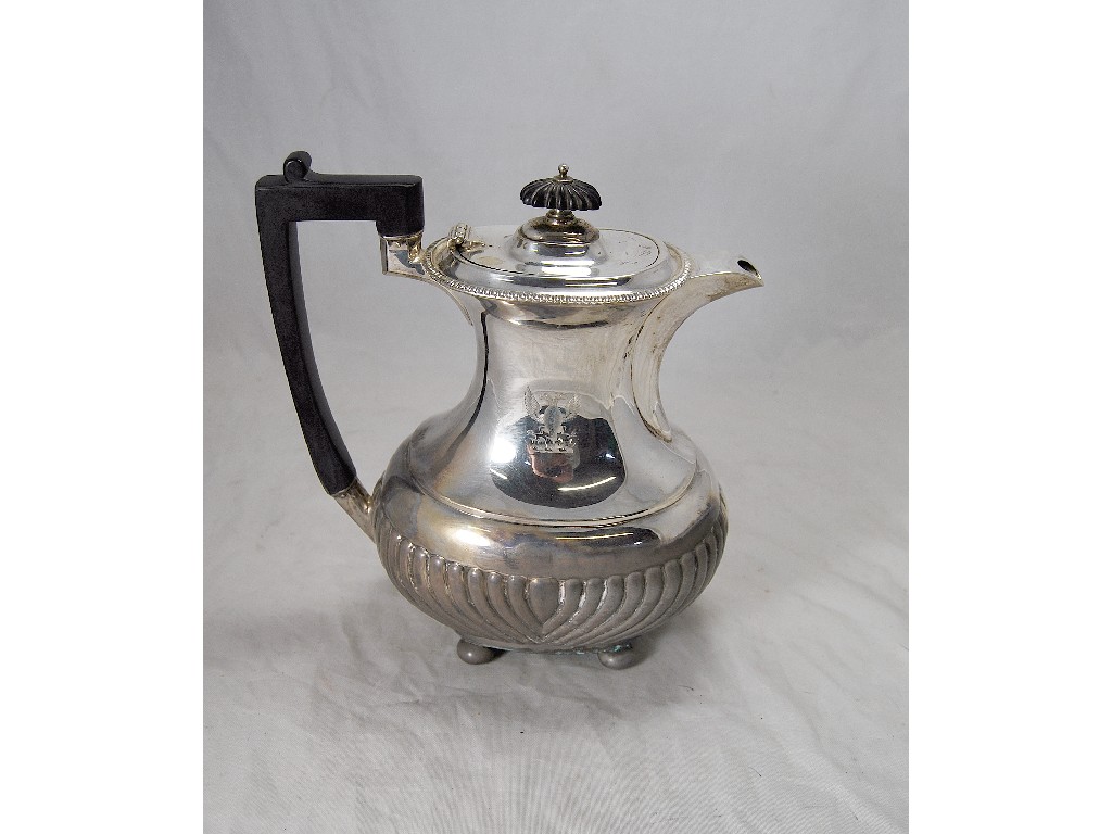 Appraisal: Half-fluted silver hot water jug on four ball feet with