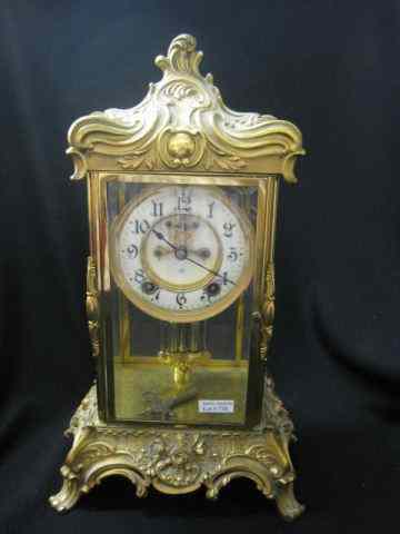 Appraisal: Ansonia Mantle Clock bronzed case glass panels mercury pedulum ''