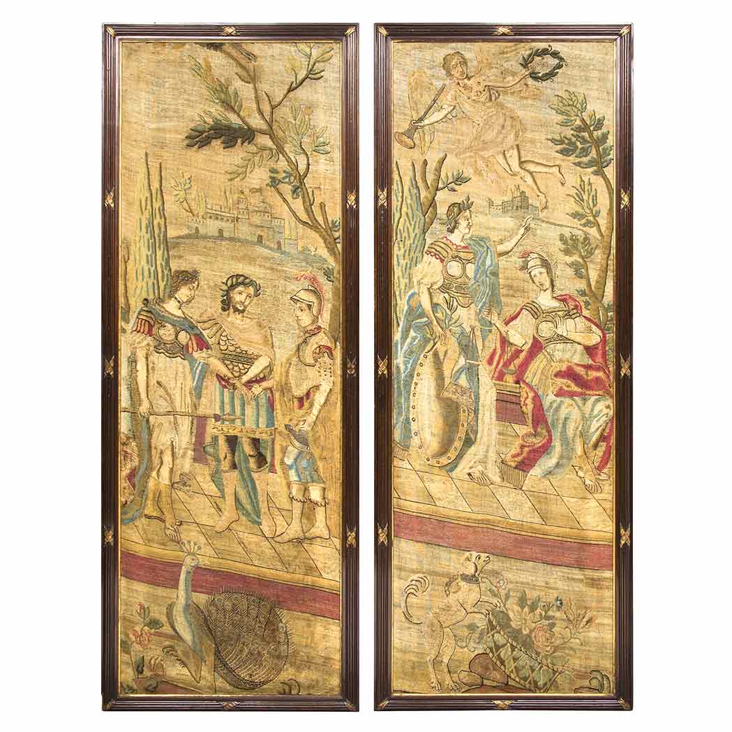 Appraisal: Pair of Northern European Needlework Panels th Century Each depicting