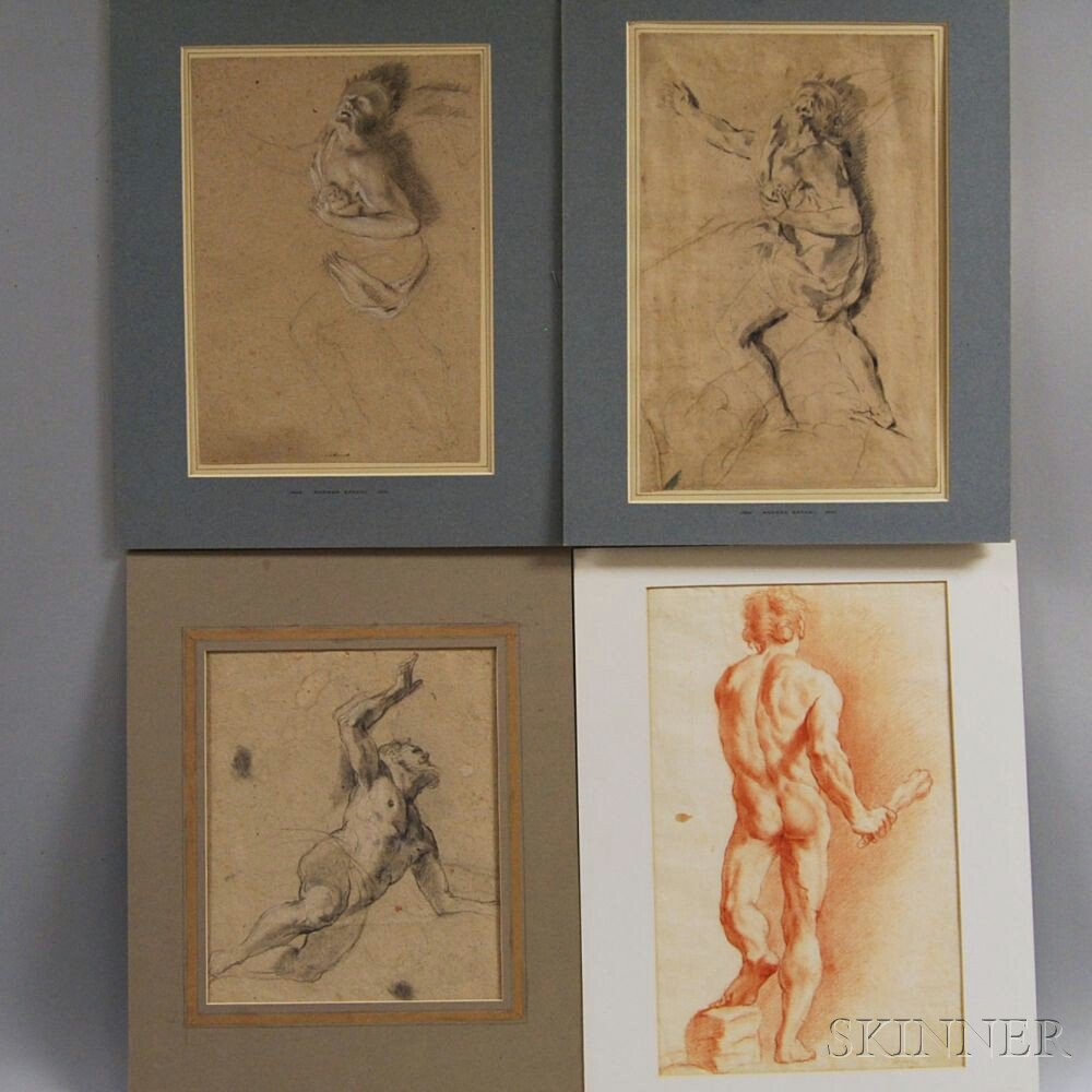 Appraisal: Four Unframed Figure Drawings Attributed to Andrea Sacchi Italian -