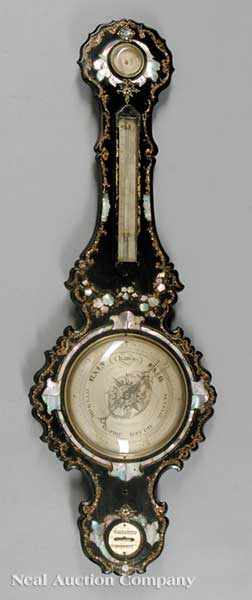 Appraisal: An English Papier-M ch and Mother-of-Pearl Inlaid Barometer mid- th