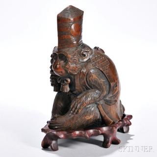 Appraisal: Wood Carving of a Monkey Japan th century in a