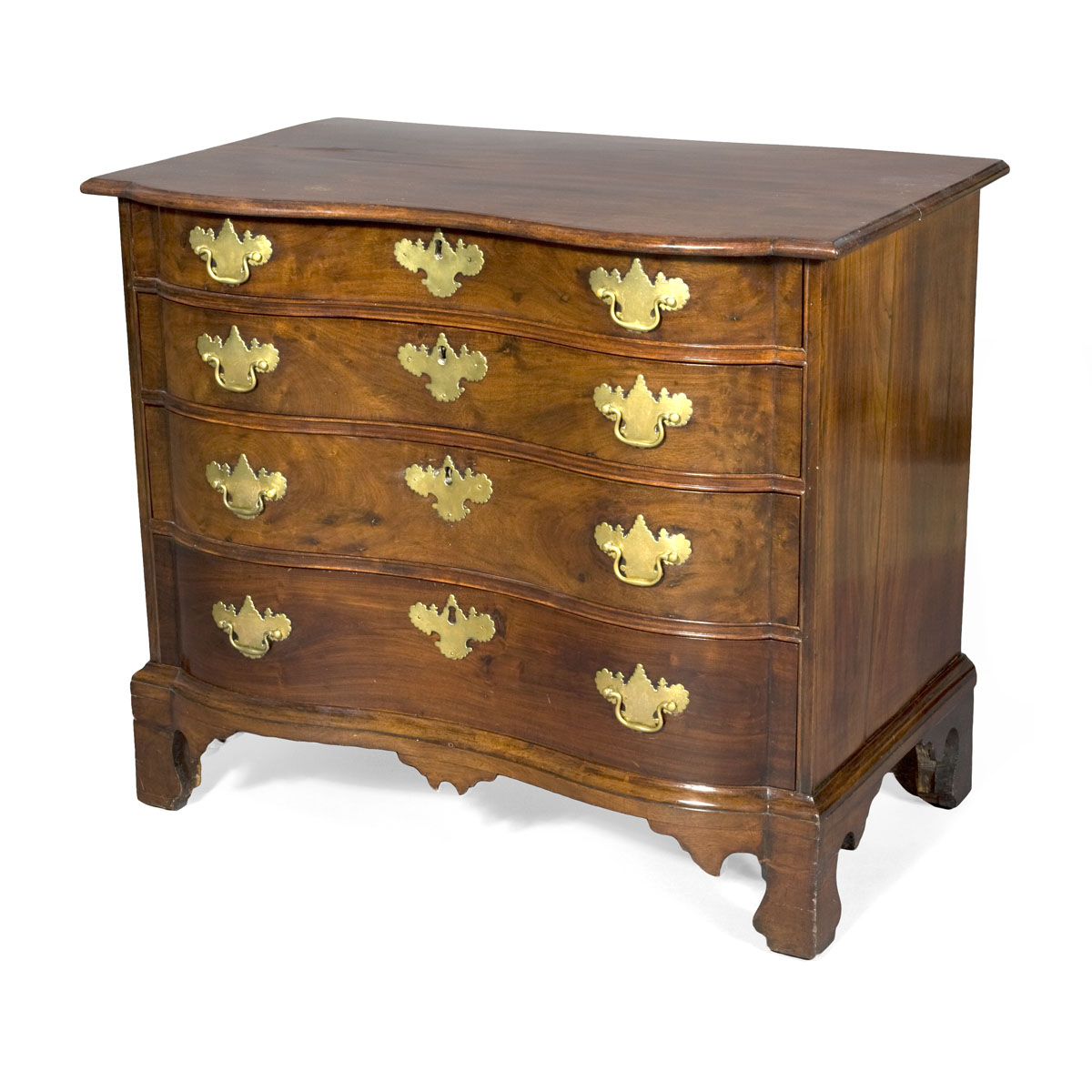 Appraisal: MASSACHUSETTS CHIPPENDALE REVERSE SERPENTINE FRONT CHEST OF DRAWERS The rectangular