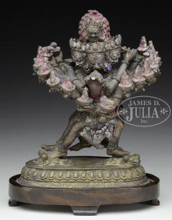 Appraisal: BRONZE FIGURE OF MAHAKALA AND YUMARI Tibet th century The