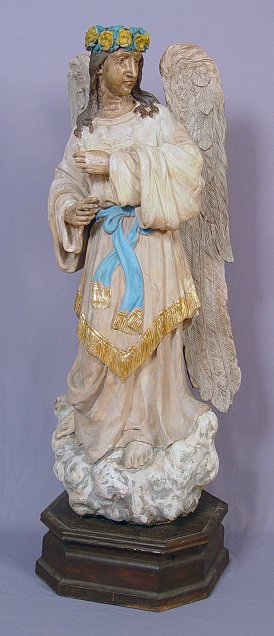 Appraisal: TH C PAINTED CARVED AND GESSOED WOODEN ANGEL '' tall