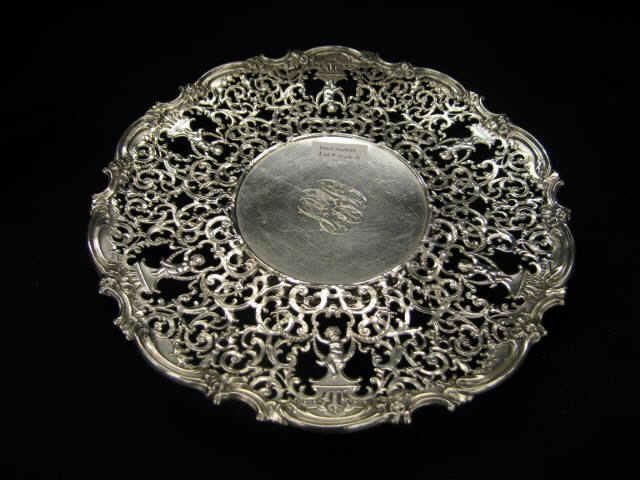 Appraisal: Victorian Sterling Sivler Round Dessert Tray fancy openwork with cherubs