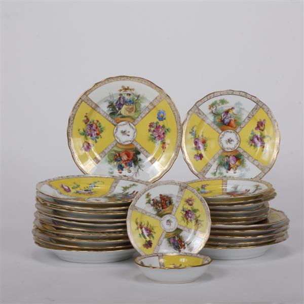 Appraisal: German hand-painted and gilt porcelain partial dinner service mostly Richard