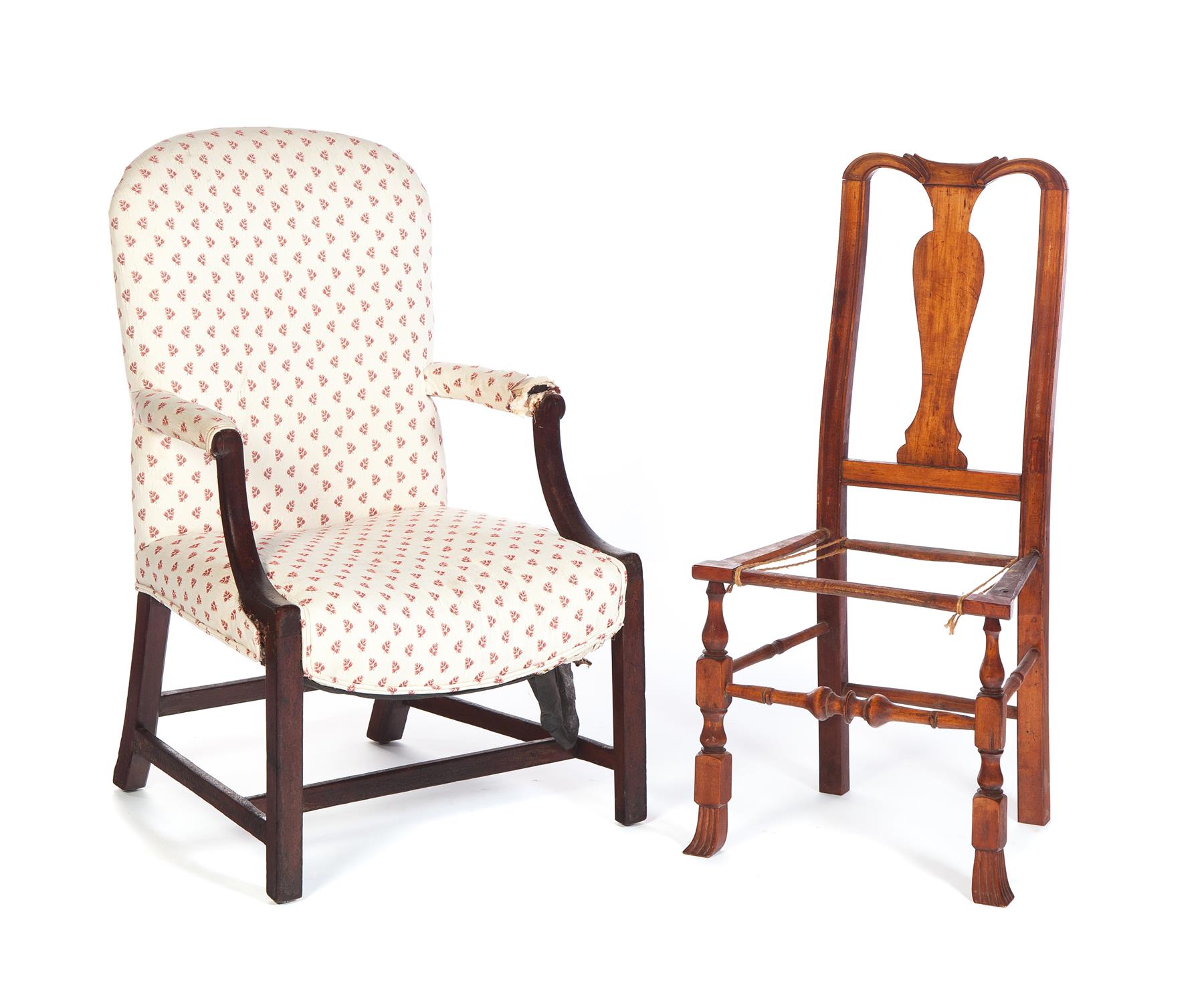 Appraisal: TWO AMERICAN CHAIRS Second half th century cherry Chippendale armchair