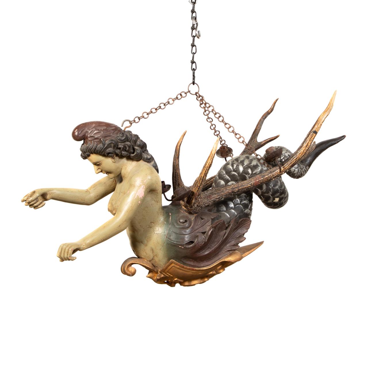 Appraisal: BLACK FOREST STYLE MERMAID CANDLE CHANDELIER German Black Forest style