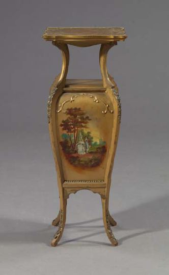 Appraisal: Belle-Epoque-Inspired Polychromed and Giltwood Stand th century the shaped square