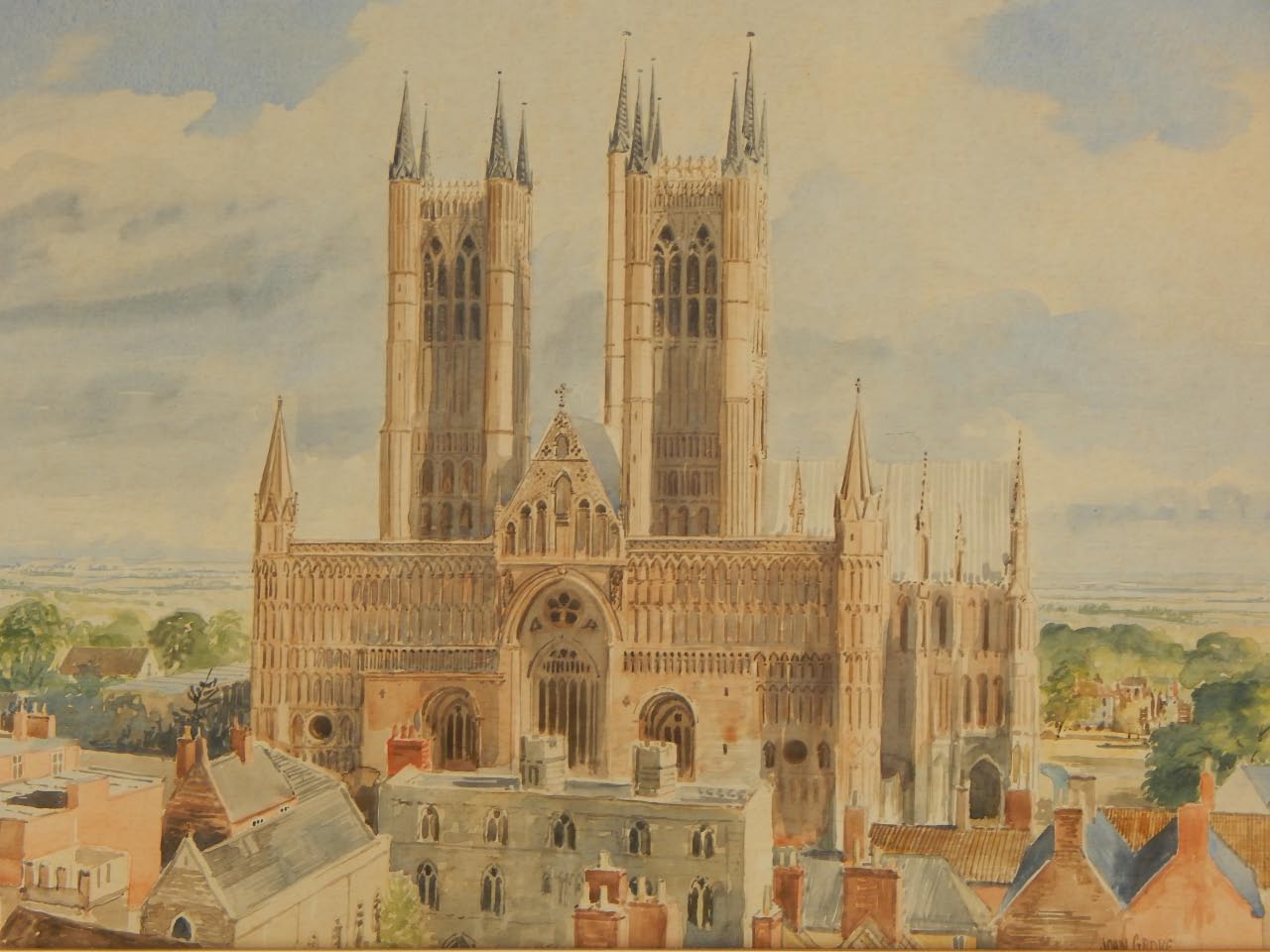 Appraisal: John Grove thC Lincoln Cathedral from the Castle watercolour signed