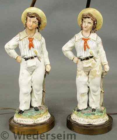 Appraisal: Pair of Staffordshire sailors c mounted as table lamps h