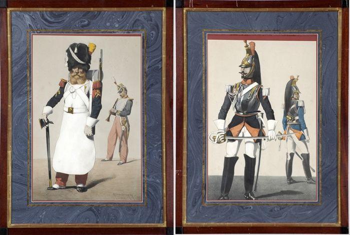 Appraisal: After Edouard Armand-Dumaresq Napoleon's Imperial Guards Two lithographs matted and