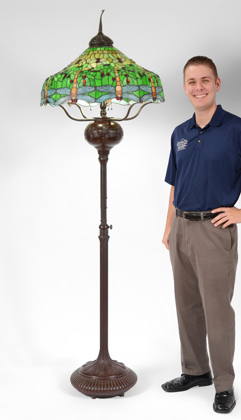 Appraisal: TIFFANY STYLE BRONZE LEADED GLASS FLOOR LAMP The shade in